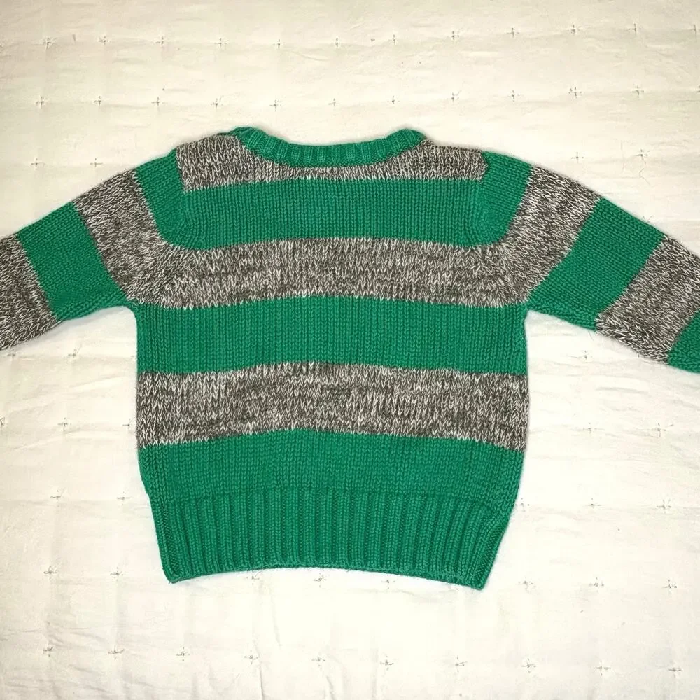 Old Navy Crew Neck Sweater Boys 12-18M | Green Gray Striped